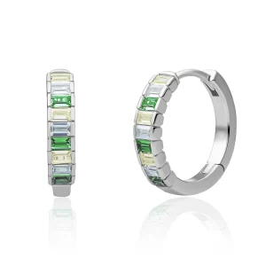 Sparkling Oorsieraden Baguette Creolen zilver | Green Hues CZ