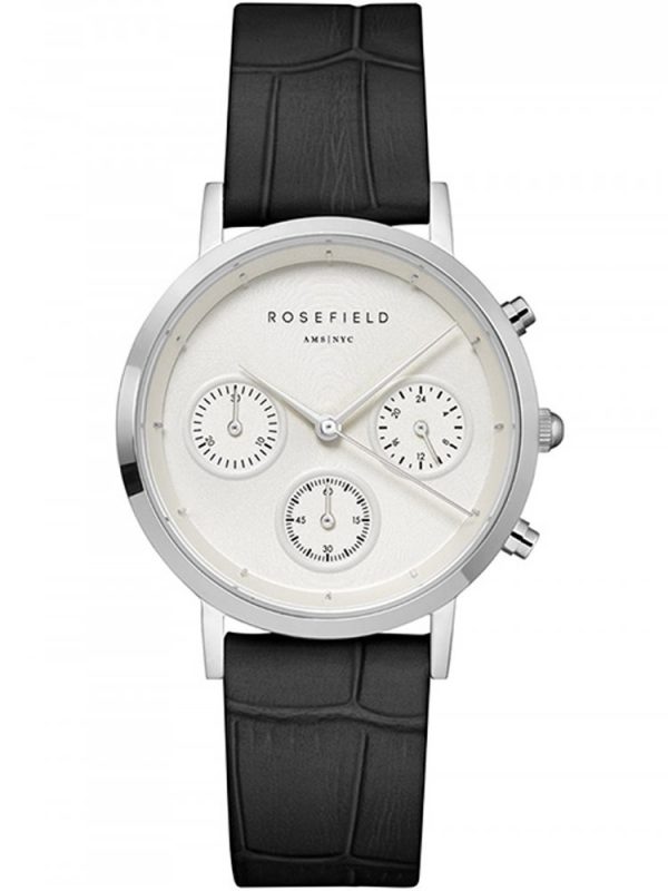 Rosefield Horloge Gabby White Croco Black Silver NCBS-N94
