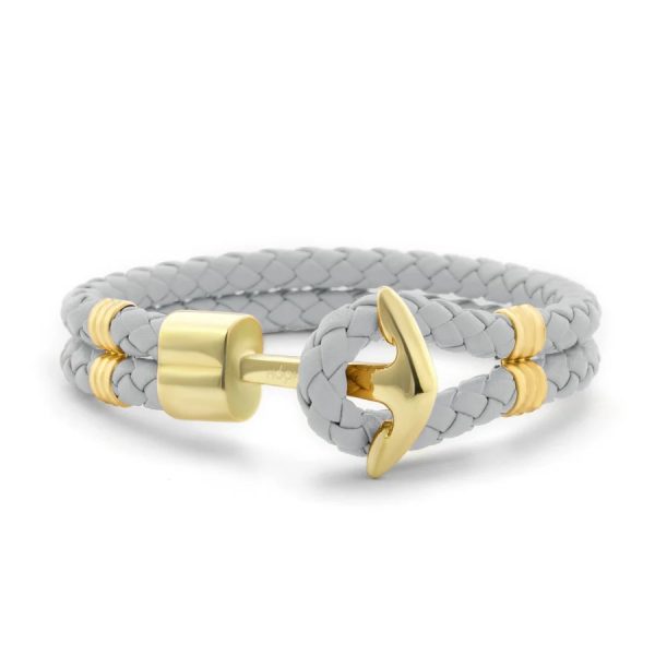 Hooked Armband Light Grey Braided Goud