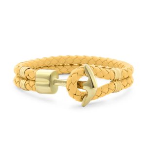 Hooked Armband Funky Yellow Braided Leather Goud