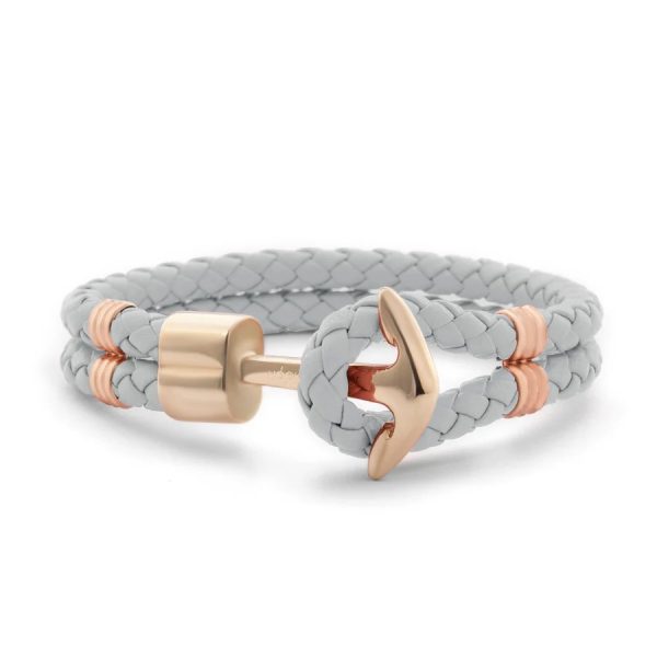 Hooked Armband Light Grey Braided Rosé Goud