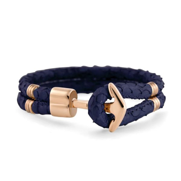 Hooked Armband Rose Gold Anchor Braided Snake Leather