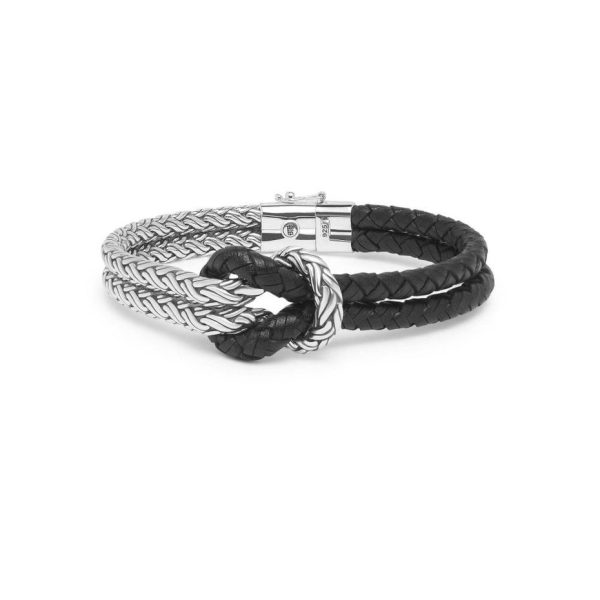Buddha to Buddha Katja Knot Mix Zilver/Leather Bracelet Black