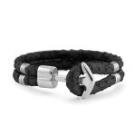Hooked Armband Black Braided Leather Zilver