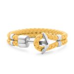 Hooked Armband Funky Yellow Braided Leather Zilver
