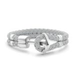 Hooked Armband Light Grey Braided Leather Zilver