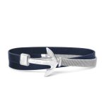 Hooked Armband Navy Blue Leather Mesh Combo Zilver