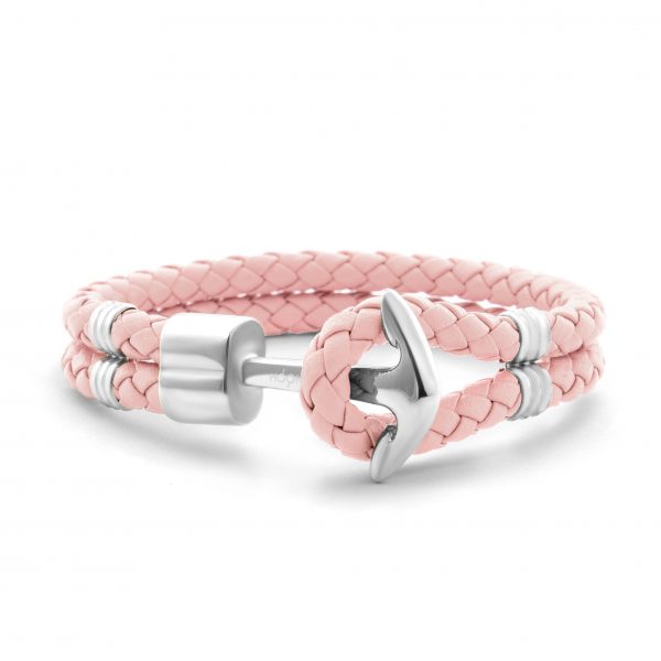 Hooked Armband Silver Anchor Braided Leather Roze