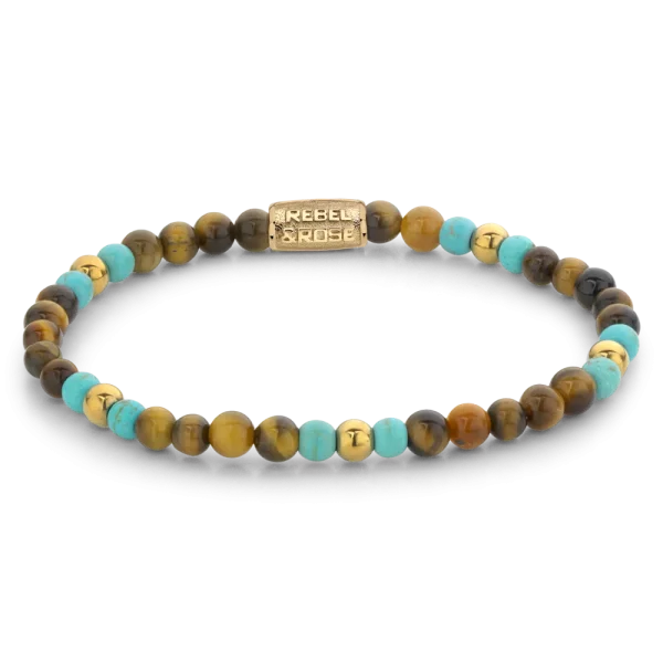 Rebel & Rose Armband Mix Tiger Turquoise - Yellowgold ionplated