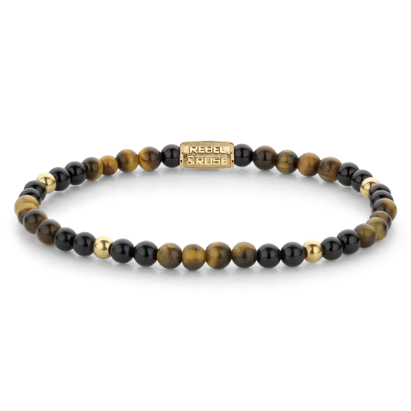 Rebel & Rose Armband Mix Tiger Black - Yellowgold ionplated