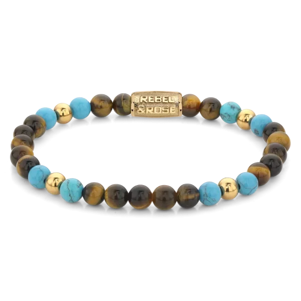 Rebel & Rose Armband Mix Tiger Turquoise - Yellowgold ionplated