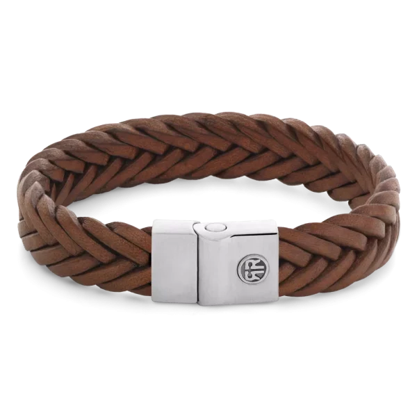 Rebel & Rose Armband Full Metal Premium Braided 12mm Cognac