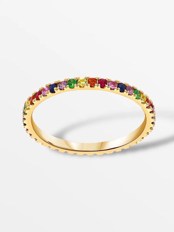 Rainbow Eternity Stackable Ring in Yellow Gold with Diamonds