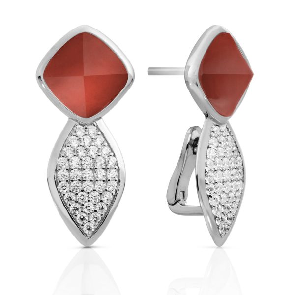 Sparkling Jewels Edge Crystal Red Agate Oorstekers