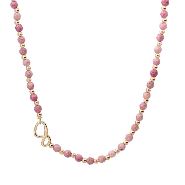 Sparkling Jewels Link Ketting Pink Rhodonite Mix l Goudkleurig