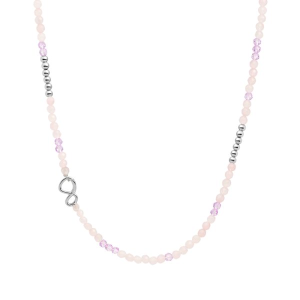 Sparkling Jewels Link Ketting Rose Quartz & Violet Quartz zilver