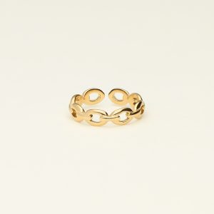 Pink ring met schakels goud