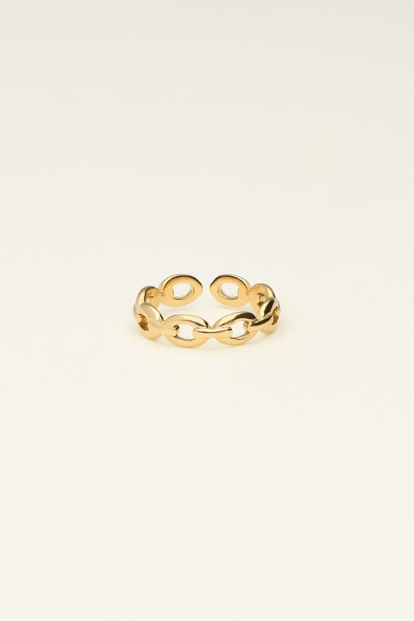 Pink ring met schakels goud