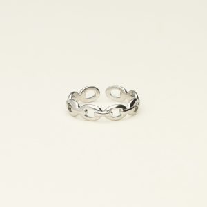 Pink ring met schakels zilver