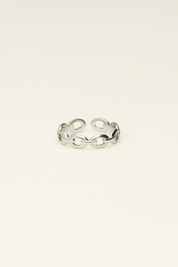 Pink ring met schakels zilver