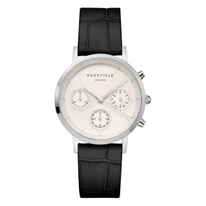 Rosefield Horloge Gabby White Croco Black Silver NCBS-N94
