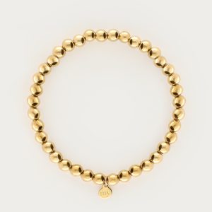 Stretch armband stalen kralen goud