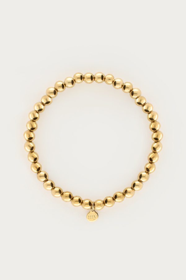 Stretch armband stalen kralen goud